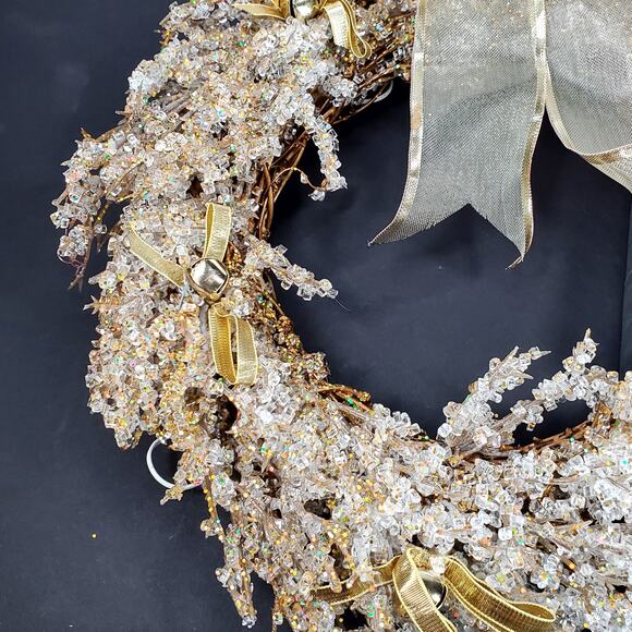 New Vtg Avon The Gift Collection Majestic Holiday Lighted Gold Crystal Wreath - Picture 2 of 8